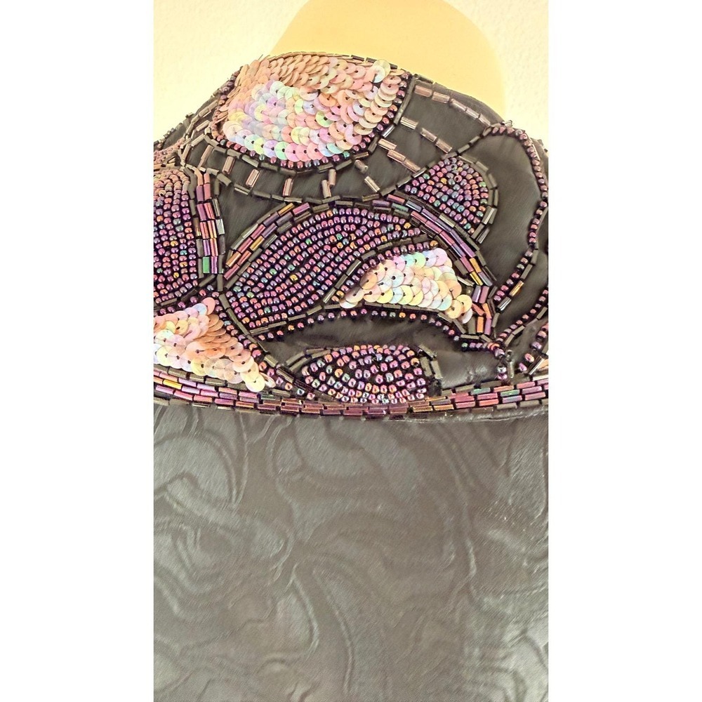 Vintage Silk Beaded Sequin Jacquard Evening Blazer Black Long Sleeve Jacket - Picture 8 of 14